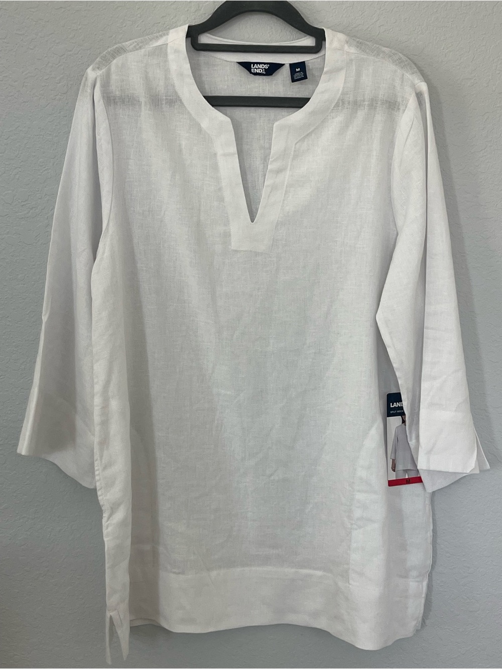 Lands’ End NWT Linen Blend Split Neck 3/4 Sleeve Tunic White M